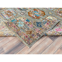 Load image into Gallery viewer, 7&#39;10&quot;x10&#39;1&quot; Stone Gray, Dense Weave Soft Wool, Hand Knotted Afghan Super Kazak With Colorful Elephant Feet Ersari Design, Vegetable Dyes, Oriental Rug FWR493782