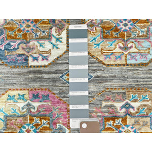 7'10"x10'1" Stone Gray, Dense Weave Soft Wool, Hand Knotted Afghan Super Kazak With Colorful Elephant Feet Ersari Design, Vegetable Dyes, Oriental Rug FWR493782