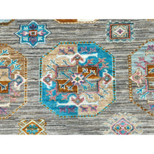 Load image into Gallery viewer, 7&#39;10&quot;x10&#39;1&quot; Stone Gray, Dense Weave Soft Wool, Hand Knotted Afghan Super Kazak With Colorful Elephant Feet Ersari Design, Vegetable Dyes, Oriental Rug FWR493782