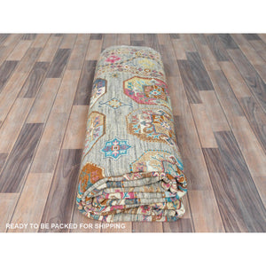 7'10"x10'1" Stone Gray, Dense Weave Soft Wool, Hand Knotted Afghan Super Kazak With Colorful Elephant Feet Ersari Design, Vegetable Dyes, Oriental Rug FWR493782