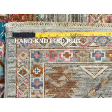 Load image into Gallery viewer, 7&#39;10&quot;x10&#39;1&quot; Stone Gray, Dense Weave Soft Wool, Hand Knotted Afghan Super Kazak With Colorful Elephant Feet Ersari Design, Vegetable Dyes, Oriental Rug FWR493782