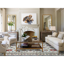 Load image into Gallery viewer, 7&#39;10&quot;x9&#39;10&quot; Silver Blue, Afghan Super Kazak With Geometric Medallions, Vegetable Dyes Dense Weave, Natural Wool Hand Knotted, Oriental Rug FWR493830