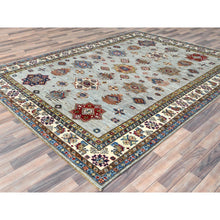 Load image into Gallery viewer, 7&#39;10&quot;x9&#39;10&quot; Silver Blue, Afghan Super Kazak With Geometric Medallions, Vegetable Dyes Dense Weave, Natural Wool Hand Knotted, Oriental Rug FWR493830