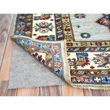 Load image into Gallery viewer, 7&#39;10&quot;x9&#39;10&quot; Silver Blue, Afghan Super Kazak With Geometric Medallions, Vegetable Dyes Dense Weave, Natural Wool Hand Knotted, Oriental Rug FWR493830