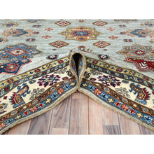 Load image into Gallery viewer, 7&#39;10&quot;x9&#39;10&quot; Silver Blue, Afghan Super Kazak With Geometric Medallions, Vegetable Dyes Dense Weave, Natural Wool Hand Knotted, Oriental Rug FWR493830