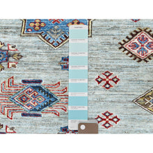 Load image into Gallery viewer, 7&#39;10&quot;x9&#39;10&quot; Silver Blue, Afghan Super Kazak With Geometric Medallions, Vegetable Dyes Dense Weave, Natural Wool Hand Knotted, Oriental Rug FWR493830
