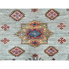 Load image into Gallery viewer, 7&#39;10&quot;x9&#39;10&quot; Silver Blue, Afghan Super Kazak With Geometric Medallions, Vegetable Dyes Dense Weave, Natural Wool Hand Knotted, Oriental Rug FWR493830