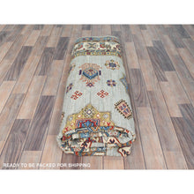 Load image into Gallery viewer, 7&#39;10&quot;x9&#39;10&quot; Silver Blue, Afghan Super Kazak With Geometric Medallions, Vegetable Dyes Dense Weave, Natural Wool Hand Knotted, Oriental Rug FWR493830