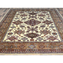 Load image into Gallery viewer, 8&#39;2&quot;x10&#39;3&quot; Ivory, Afghan Super Kazak With Geometric Medallions, Natural Dyes Densely Woven, Natural Wool Hand Knotted, Oriental Rug FWR493860