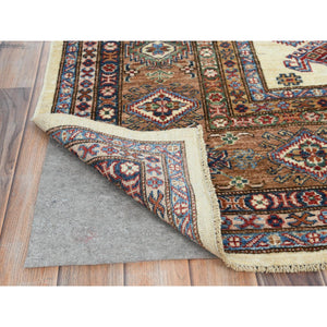 8'2"x10'3" Ivory, Afghan Super Kazak With Geometric Medallions, Natural Dyes Densely Woven, Natural Wool Hand Knotted, Oriental Rug FWR493860