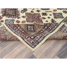 Load image into Gallery viewer, 8&#39;2&quot;x10&#39;3&quot; Ivory, Afghan Super Kazak With Geometric Medallions, Natural Dyes Densely Woven, Natural Wool Hand Knotted, Oriental Rug FWR493860