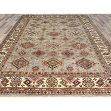 Load image into Gallery viewer, 9&#39;x12&#39;4&quot; Stone Gray, Dense Weave Extra Soft Wool, Hand Knotted Afghan Super Kazak With Geometric Medallions, Vegetable Dyes, Oriental Rug FWR493878