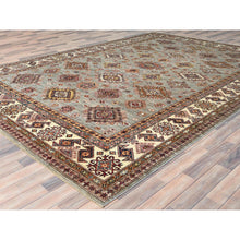Load image into Gallery viewer, 9&#39;x12&#39;4&quot; Stone Gray, Dense Weave Extra Soft Wool, Hand Knotted Afghan Super Kazak With Geometric Medallions, Vegetable Dyes, Oriental Rug FWR493878