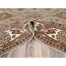 Load image into Gallery viewer, 9&#39;x12&#39;4&quot; Stone Gray, Dense Weave Extra Soft Wool, Hand Knotted Afghan Super Kazak With Geometric Medallions, Vegetable Dyes, Oriental Rug FWR493878