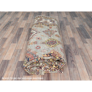 9'x12'4" Stone Gray, Dense Weave Extra Soft Wool, Hand Knotted Afghan Super Kazak With Geometric Medallions, Vegetable Dyes, Oriental Rug FWR493878