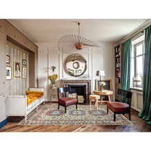 Load image into Gallery viewer, 8&#39;x9&#39;6&quot; Cream, Afghan Super Kazak With Large Medallions, Vegetable Dyes Dense Weave, Extra Soft Wool Hand Knotted, Oriental Rug FWR493938