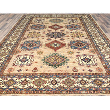 Load image into Gallery viewer, 9&#39;x12&#39; Honey Brown, Densely Woven Pure Wool, Hand Knotted Afghan Super Kazak With Large Elements Design, Natural Dyes, Oriental Rug FWR493956