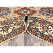 Load image into Gallery viewer, 9&#39;x12&#39; Honey Brown, Densely Woven Pure Wool, Hand Knotted Afghan Super Kazak With Large Elements Design, Natural Dyes, Oriental Rug FWR493956