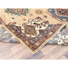Load image into Gallery viewer, 9&#39;x12&#39; Honey Brown, Densely Woven Pure Wool, Hand Knotted Afghan Super Kazak With Large Elements Design, Natural Dyes, Oriental Rug FWR493956