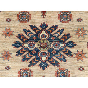 9'x12' Honey Brown, Densely Woven Pure Wool, Hand Knotted Afghan Super Kazak With Large Elements Design, Natural Dyes, Oriental Rug FWR493956