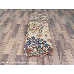 9'x12' Honey Brown, Densely Woven Pure Wool, Hand Knotted Afghan Super Kazak With Large Elements Design, Natural Dyes, Oriental Rug FWR493956