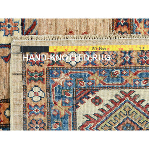 9'x12' Honey Brown, Densely Woven Pure Wool, Hand Knotted Afghan Super Kazak With Large Elements Design, Natural Dyes, Oriental Rug FWR493956