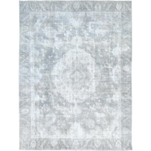 Load image into Gallery viewer, 8&#39;10&quot;x12&#39; Blueish Gray, Distressed Feel Worn Wool, Hand Knotted Vintage Persian Tabriz, Shaved Down, Oriental Rug FWR494034