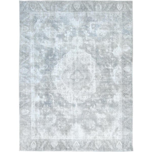 8'10"x12' Blueish Gray, Distressed Feel Worn Wool, Hand Knotted Vintage Persian Tabriz, Shaved Down, Oriental Rug FWR494034
