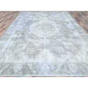 8'10"x12' Blueish Gray, Distressed Feel Worn Wool, Hand Knotted Vintage Persian Tabriz, Shaved Down, Oriental Rug FWR494034