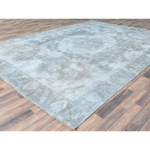 8'10"x12' Blueish Gray, Distressed Feel Worn Wool, Hand Knotted Vintage Persian Tabriz, Shaved Down, Oriental Rug FWR494034
