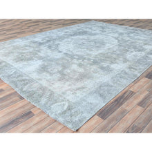 Load image into Gallery viewer, 8&#39;10&quot;x12&#39; Blueish Gray, Distressed Feel Worn Wool, Hand Knotted Vintage Persian Tabriz, Shaved Down, Oriental Rug FWR494034