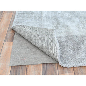 8'10"x12' Blueish Gray, Distressed Feel Worn Wool, Hand Knotted Vintage Persian Tabriz, Shaved Down, Oriental Rug FWR494034