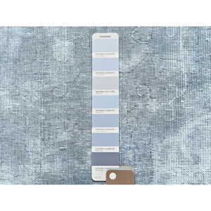 8'10"x12' Blueish Gray, Distressed Feel Worn Wool, Hand Knotted Vintage Persian Tabriz, Shaved Down, Oriental Rug FWR494034