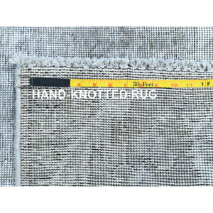 8'10"x12' Blueish Gray, Distressed Feel Worn Wool, Hand Knotted Vintage Persian Tabriz, Shaved Down, Oriental Rug FWR494034