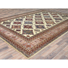 Load image into Gallery viewer, 9&#39;3&quot;x12&#39; Ivory, Afghan Super Kazak With Geometric Medallions, Natural Dyes Densely Woven, Natural Wool Hand Knotted, Oriental Rug FWR494280