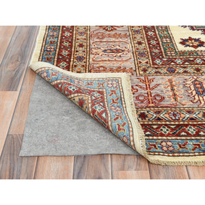 9'3"x12' Ivory, Afghan Super Kazak With Geometric Medallions, Natural Dyes Densely Woven, Natural Wool Hand Knotted, Oriental Rug FWR494280