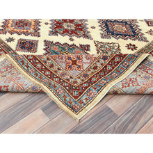 Load image into Gallery viewer, 9&#39;3&quot;x12&#39; Ivory, Afghan Super Kazak With Geometric Medallions, Natural Dyes Densely Woven, Natural Wool Hand Knotted, Oriental Rug FWR494280