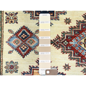 9'3"x12' Ivory, Afghan Super Kazak With Geometric Medallions, Natural Dyes Densely Woven, Natural Wool Hand Knotted, Oriental Rug FWR494280