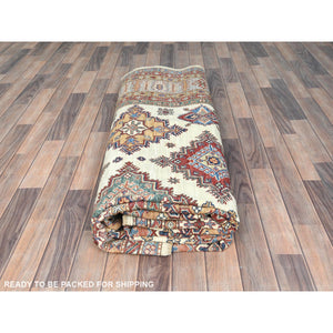 9'3"x12' Ivory, Afghan Super Kazak With Geometric Medallions, Natural Dyes Densely Woven, Natural Wool Hand Knotted, Oriental Rug FWR494280
