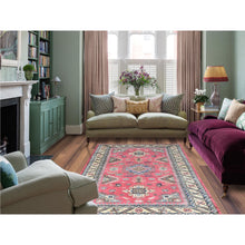Load image into Gallery viewer, 6&#39;x8&#39;9&quot; Taffy Pink, Natural Wool Hand Knotted, Afghan Super Kazak With Large Medallions, Natural Dyes Densely Woven, Oriental Rug FWR494340