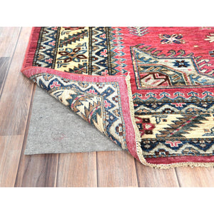 6'x8'9" Taffy Pink, Natural Wool Hand Knotted, Afghan Super Kazak With Large Medallions, Natural Dyes Densely Woven, Oriental Rug FWR494340