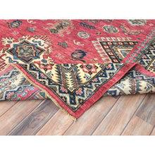 Load image into Gallery viewer, 6&#39;x8&#39;9&quot; Taffy Pink, Natural Wool Hand Knotted, Afghan Super Kazak With Large Medallions, Natural Dyes Densely Woven, Oriental Rug FWR494340