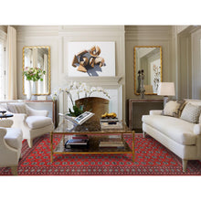 Load image into Gallery viewer, 8&#39;1&quot;x9&#39;9&quot; Deep And Rich Red, Hand Knotted Mori Bokara With Geometric Medallions Design, Organic Wool, Oriental Rug FWR494604