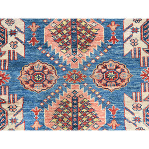 9'x12'7" Denim Blue, Afghan Super Kazak With Floral Medallions, Vegetable Dyes Dense Weave, Soft Wool Hand Knotted, Oriental Rug FWR494682