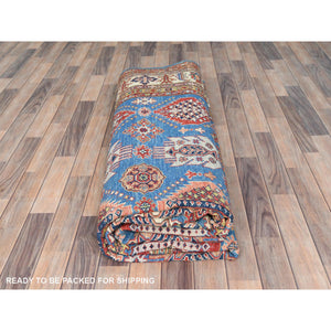 9'x12'7" Denim Blue, Afghan Super Kazak With Floral Medallions, Vegetable Dyes Dense Weave, Soft Wool Hand Knotted, Oriental Rug FWR494682