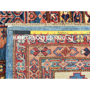 9'x12'7" Denim Blue, Afghan Super Kazak With Floral Medallions, Vegetable Dyes Dense Weave, Soft Wool Hand Knotted, Oriental Rug FWR494682
