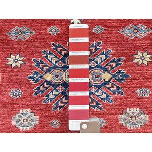 12'1"x16' Rich Red, Densely Woven Extra Soft Wool, Hand Knotted Afghan Super Kazak With Tribal Medallions, Natural Dyes, Oversized Oriental Rug FWR495168