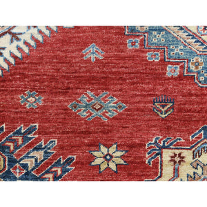 12'1"x16' Rich Red, Densely Woven Extra Soft Wool, Hand Knotted Afghan Super Kazak With Tribal Medallions, Natural Dyes, Oversized Oriental Rug FWR495168