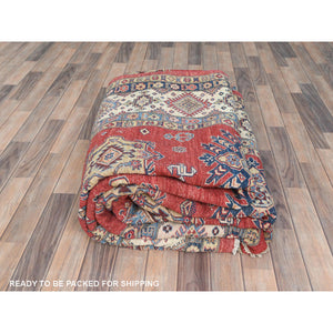 12'1"x16' Rich Red, Densely Woven Extra Soft Wool, Hand Knotted Afghan Super Kazak With Tribal Medallions, Natural Dyes, Oversized Oriental Rug FWR495168