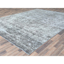 Load image into Gallery viewer, 9&#39;3&quot;x12&#39; Stone Gray, Worn Down Rustic Feel, Worn Wool Hand Knotted, Semi Antique Persian Tabriz, Oriental Rug FWR495264